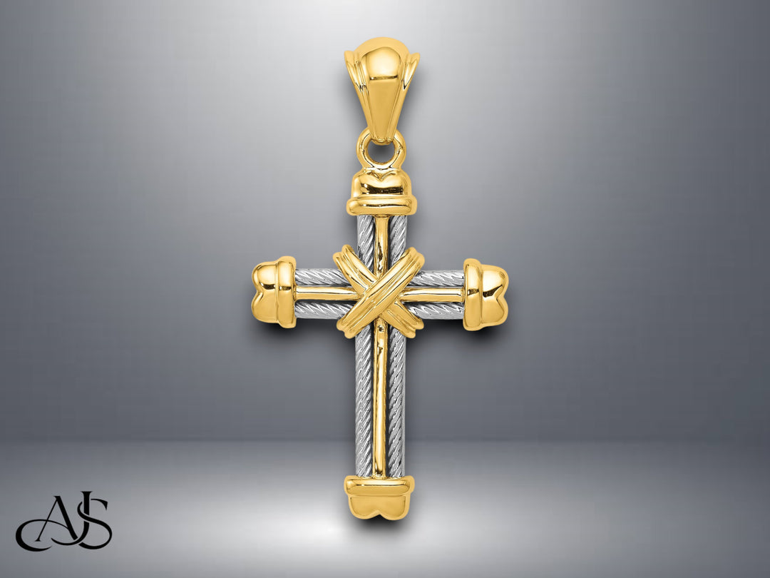 14K Two-tone Gold Cross Pendant with Necklace Chain Options