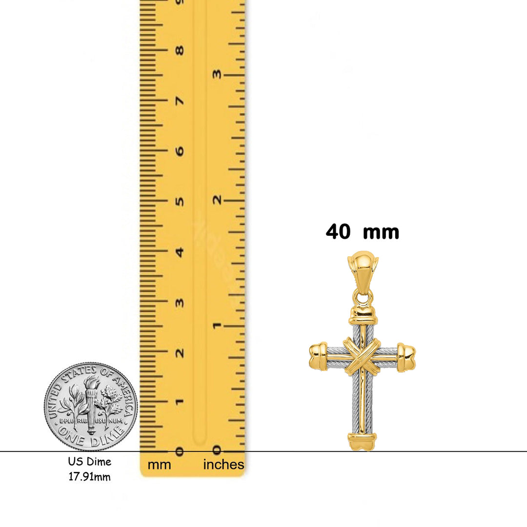 14K Two-tone Gold Cross Pendant with Necklace Chain Options