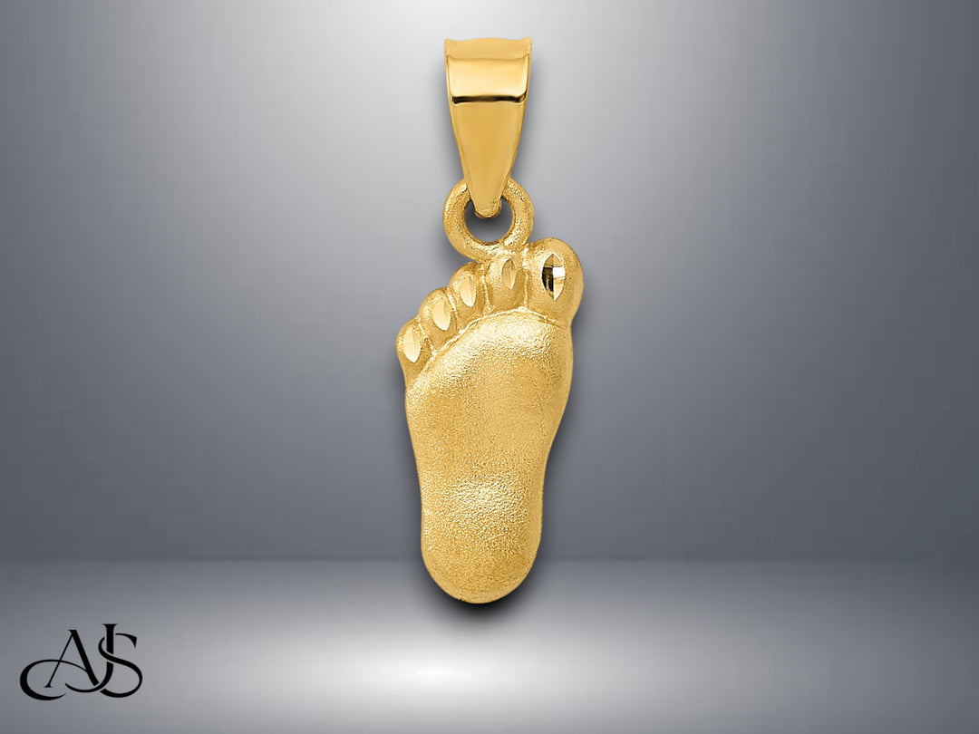 14K Yellow Gold Diamond-cut Foot Charm with Necklace Chain Options