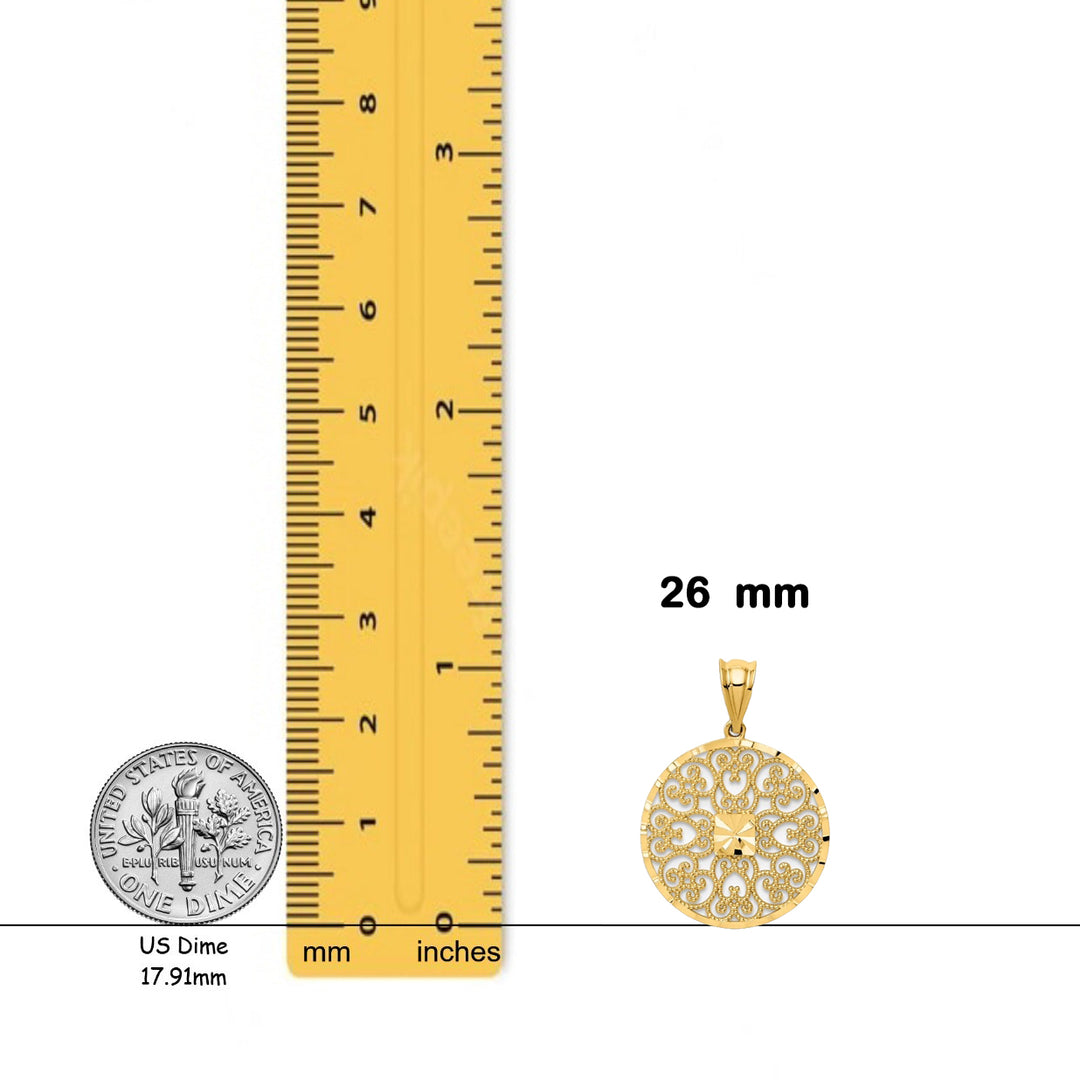 14K Yellow Gold Fancy Filigree / Diamond Cut Charm with Necklace Chain Options