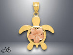 Load image into Gallery viewer, 14K Two-tone Gold Diamond-cut Rose Plumeria Turtle Pendant with Necklace Chain Options
