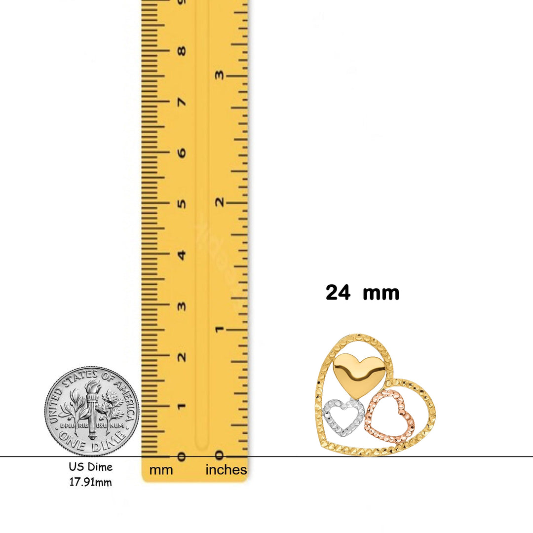 14K Yellow Gold & Rose Gold w/Rhodium Heart Chain Slide with Necklace Chain Options