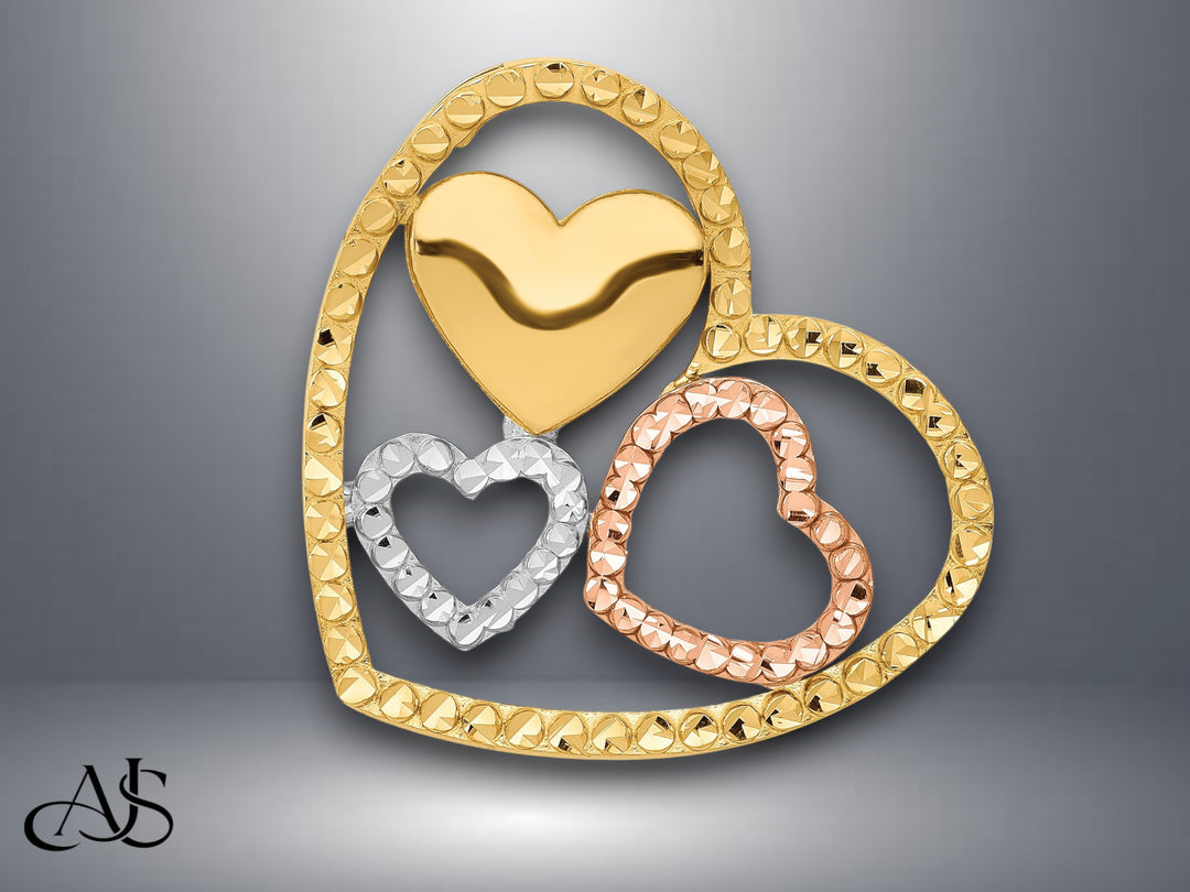 14K Yellow Gold & Rose Gold w/Rhodium Heart Chain Slide with Necklace Chain Options