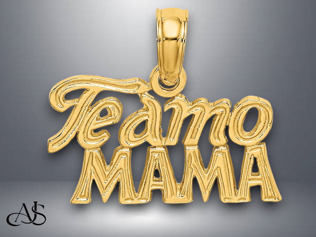 14K Yellow Gold TE AMO MAMA Charm with Necklace Chain Options