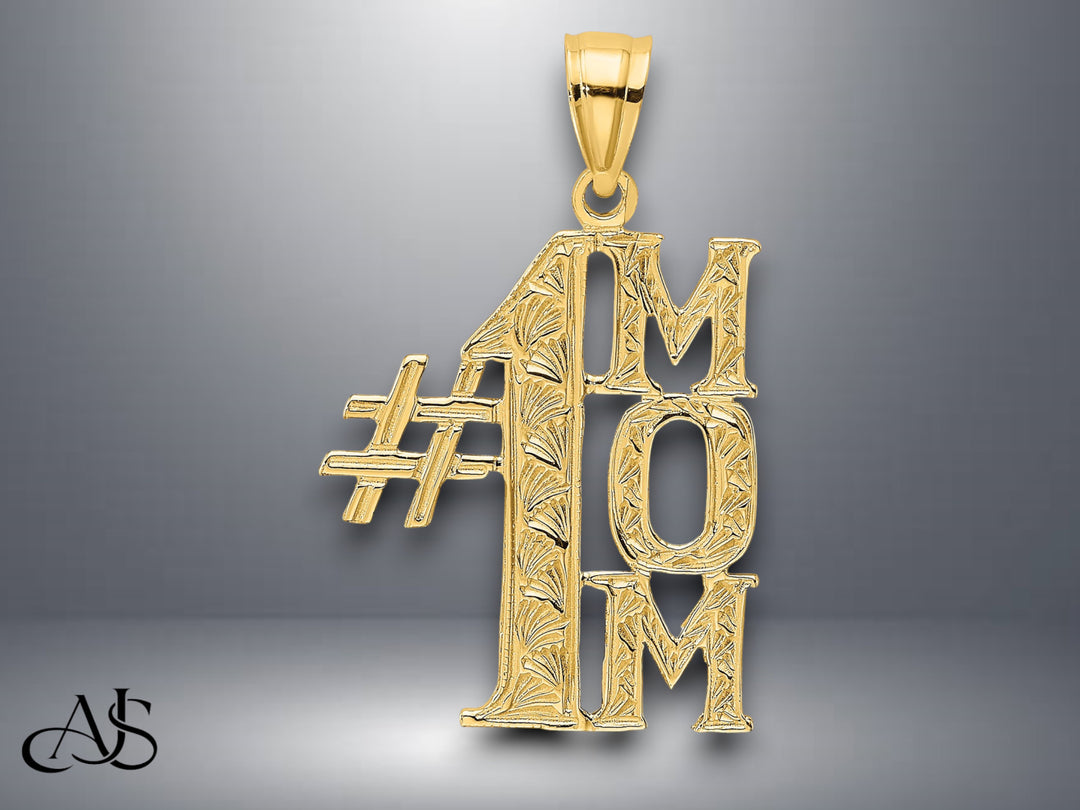 14K Yellow Gold #1 MOM Vertical Charm with Necklace Chain Options