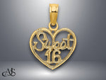Load image into Gallery viewer, 14K Yellow Gold SWEET 16 in Heart Charm with Necklace Chain Options
