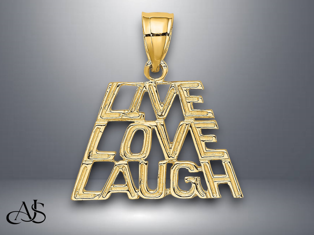 14K Yellow Gold LIVE LAUGH LOVE Charm with Necklace Chain Options