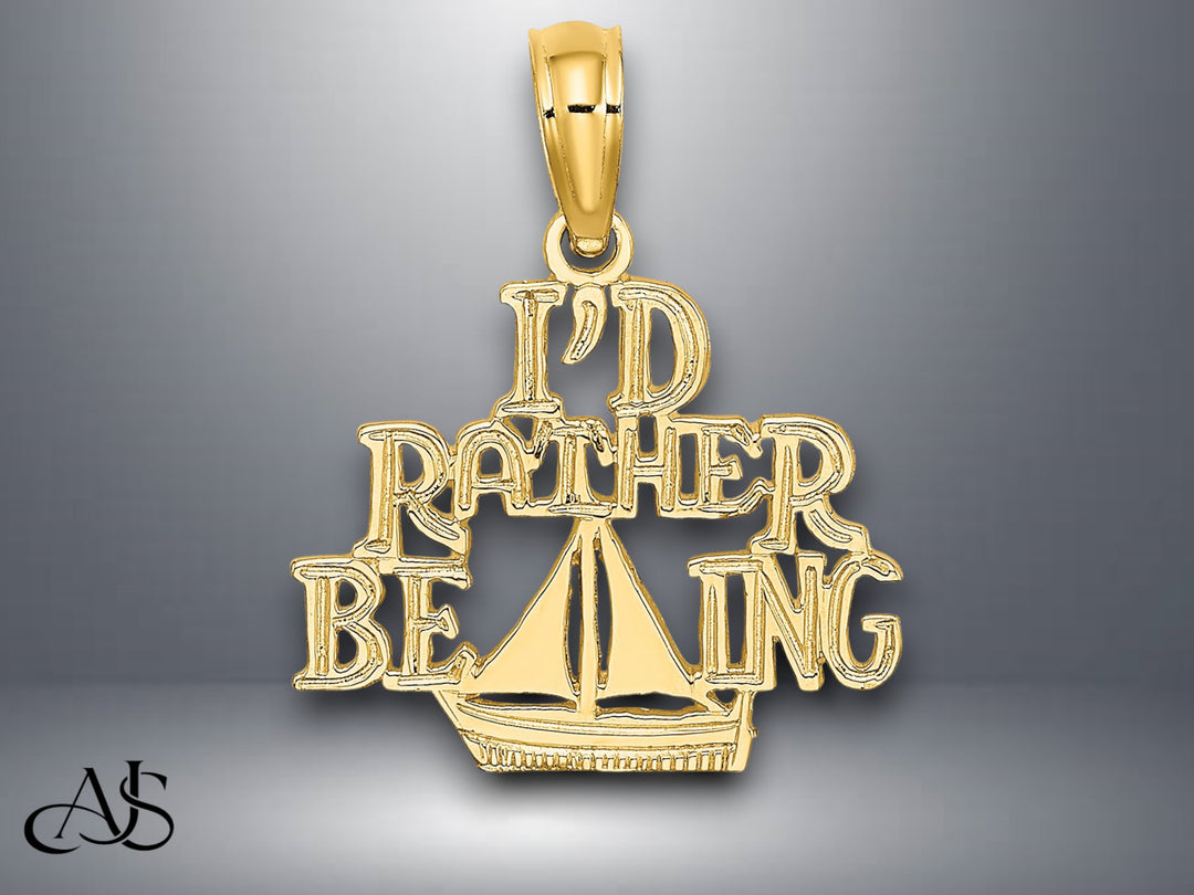 14K Yellow Gold I'D RATHER BE SAILING Charm with Necklace Chain Options