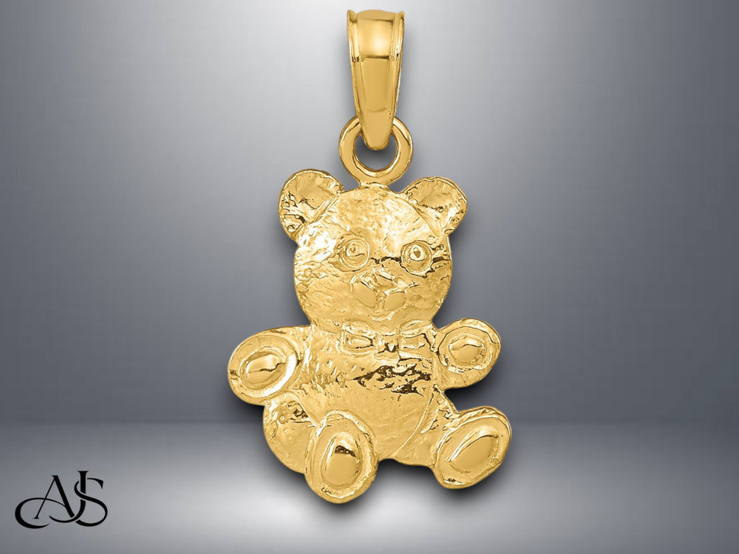 14K Yellow Gold Teddy Bear Pendant with Necklace Chain Options