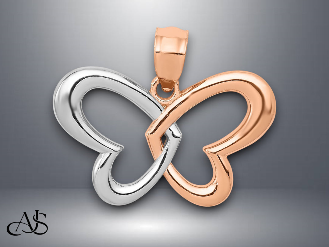 14K Rose Gold w/Rhodium Butterfly Pendant