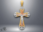 Load image into Gallery viewer, 14K Tri-Color D/C w/White Rhodium Crucifix Pendant with Necklace Chain Options
