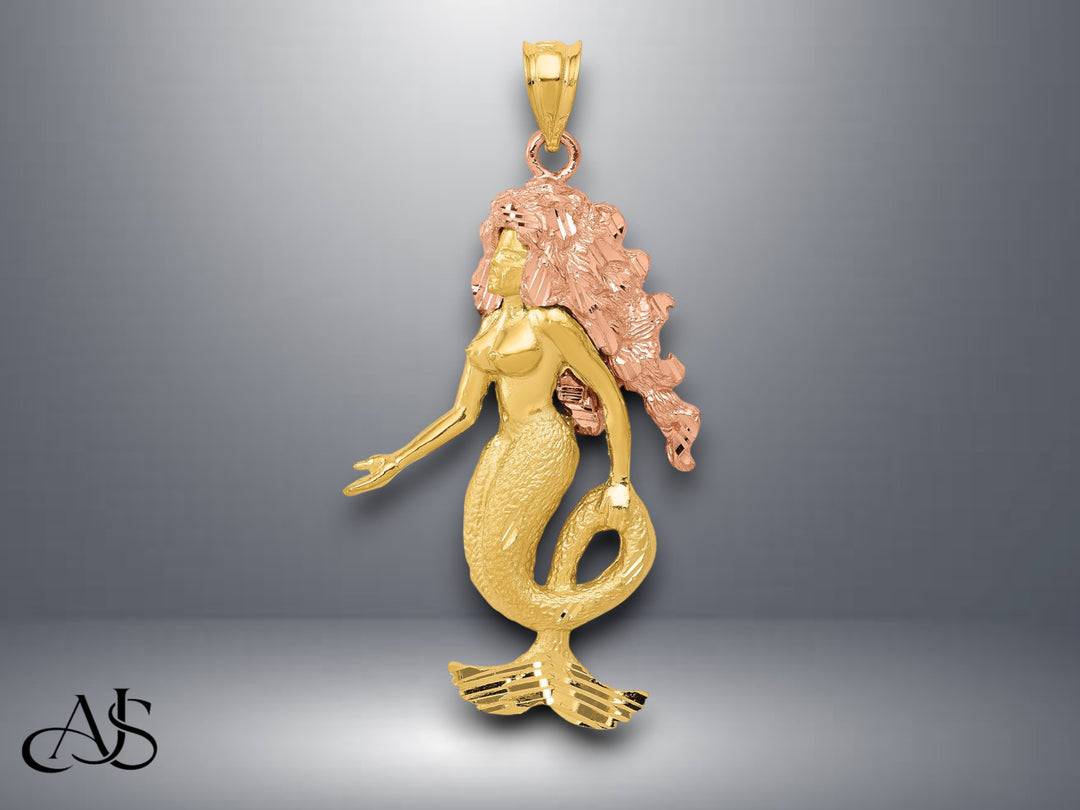 14K Two-Tone Gold Mermaid Charm with Necklace Chain Options