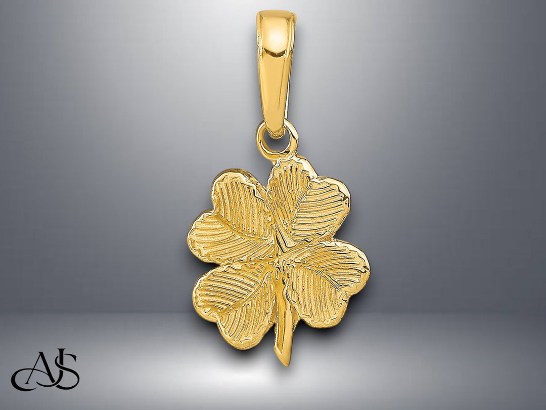 14K Yellow Gold Polished and Textured 4-Leaf Clover Pendant with Necklace Chain Options
