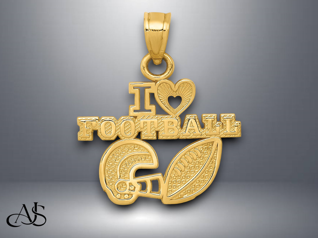 14K Yellow Gold I HEART FOOTBALL Charm with Necklace Chain Options