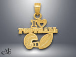 Load image into Gallery viewer, 14K Yellow Gold I HEART FOOTBALL Charm with Necklace Chain Options

