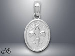 Load image into Gallery viewer, 14K Yellow Gold or White Gold Polished Small/Mini Fleur De Lis in Oval Pendant with Necklace Chain Options
