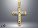 Load image into Gallery viewer, 14K Yellow Gold w/Rhodium Diamond Cut Cross Pendant with Necklace Chain Options
