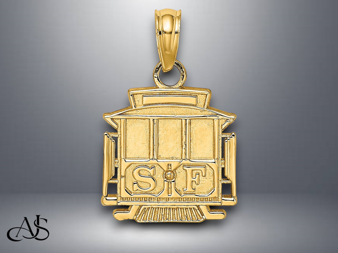 14K Yellow Gold Polished SF Cable Car Charm with Necklace Chain Options