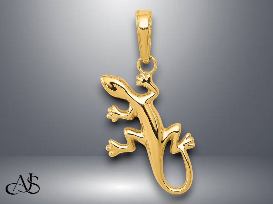 14K Yellow Gold Polished Gecko Pendant with Necklace Chain Options