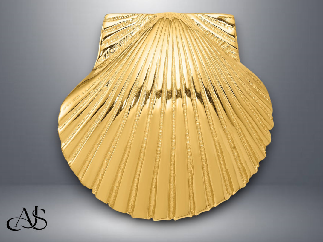 14K Yellow Gold Fits Up To 8mm and 10mm Medium Scallop Shell Slide with Necklace Chain Options