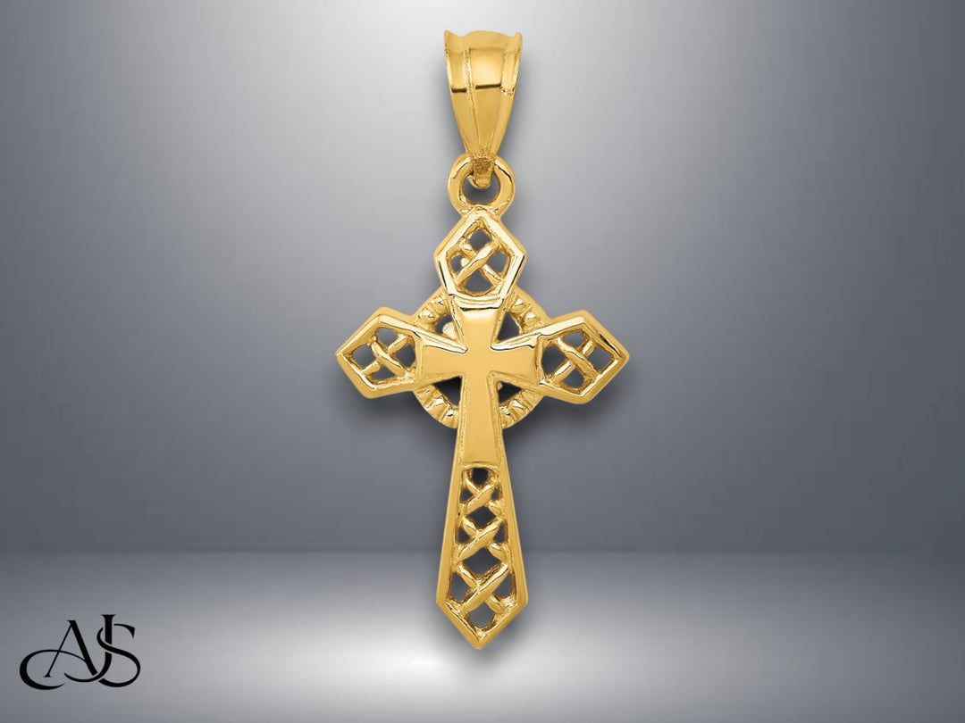 14K Yellow Gold Celtic Cross Pendant with Necklace Chain Options