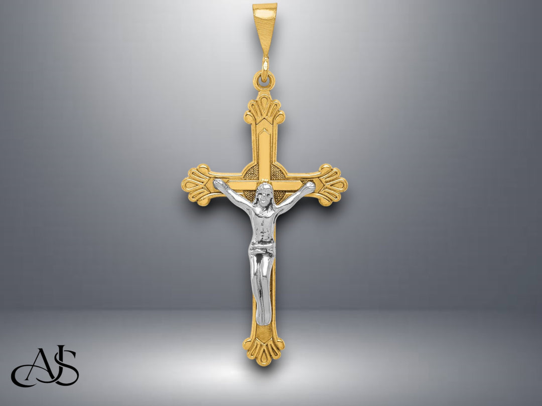 14K Two-tone Gold Crucifix Pendant with Necklace Chain Options
