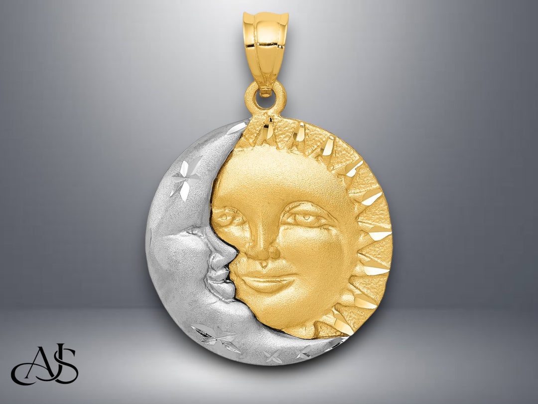 14K Two-tone Gold Sun and Moon Charm with Necklace Chain Options