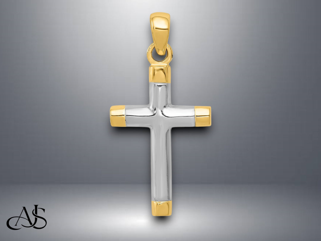 14K Yellow Gold w/Rhodium Cross Pendant with Necklace Chain Options