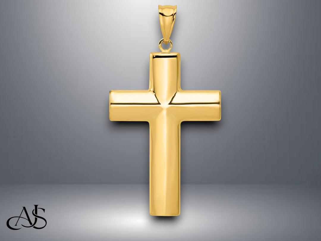 14K Yellow Gold Hollow Cross Pendant with Necklace Chain Options