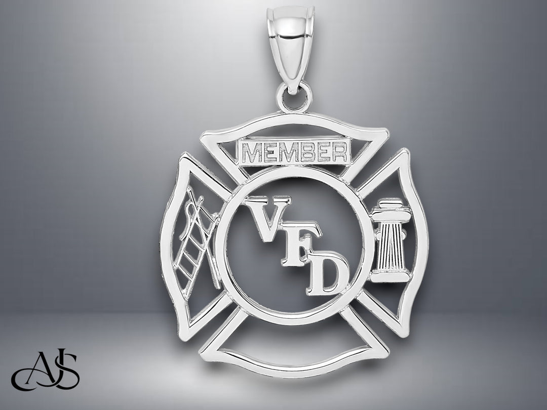14K Yellow Gold or White Gold VFD Member Shield Charm with Necklace Chain Options