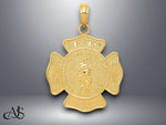 Load image into Gallery viewer, 14K Yellow Gold or White Gold Fire Department FD St. Florian Badge Pendant with Necklace Chain Options

