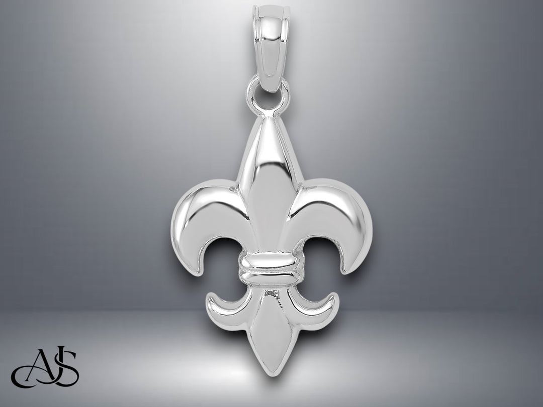 14K Yellow Gold or White Gold 2-D Small Fleur de Lis Charm with Necklace Chain Options