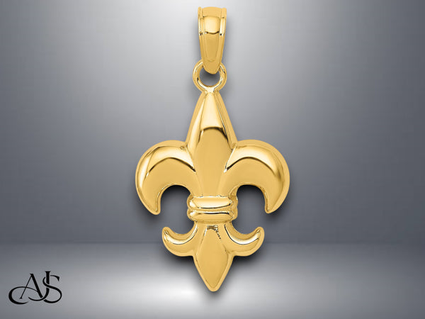 14K Yellow Gold or White Gold 2-D Small Fleur de Lis Charm with Necklace Chain Options