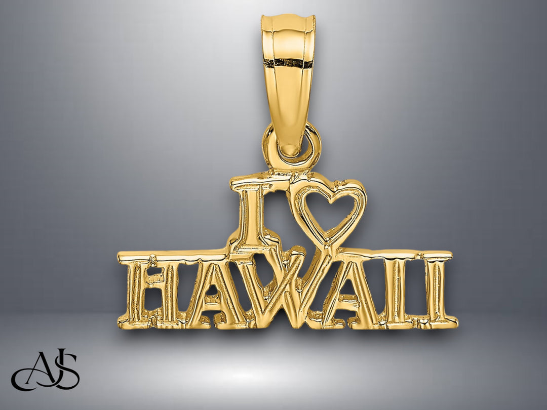 14K Yellow Gold I HEART HAWAII Charm with Necklace Chain Options