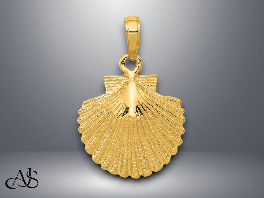 14K Yellow Gold Scallop Shell Pendant with Necklace Chain Options