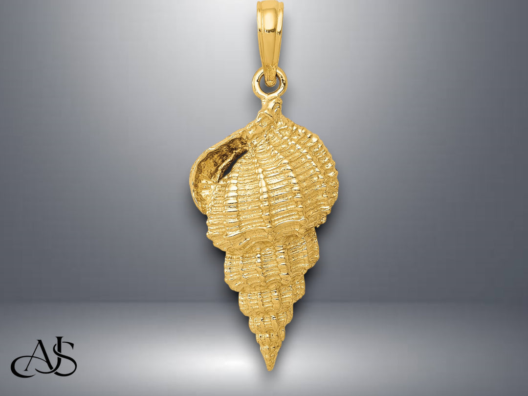 14K Yellow Gold Conch Shell Pendant with Necklace Chain Options
