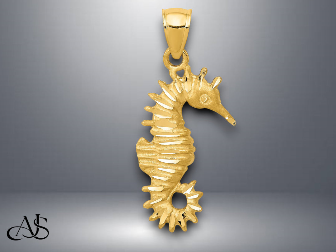 14K Yellow Gold Seahorse Pendant with Necklace Chain Options
