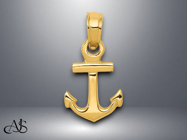 14K Yellow Gold or White Gold Mini Anchor Pendant with Necklace Chain Options