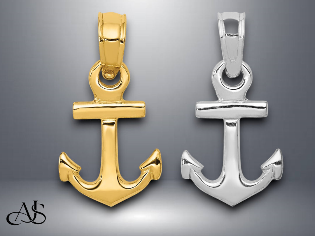 14K Yellow Gold or White Gold Mini Anchor Pendant with Necklace Chain Options
