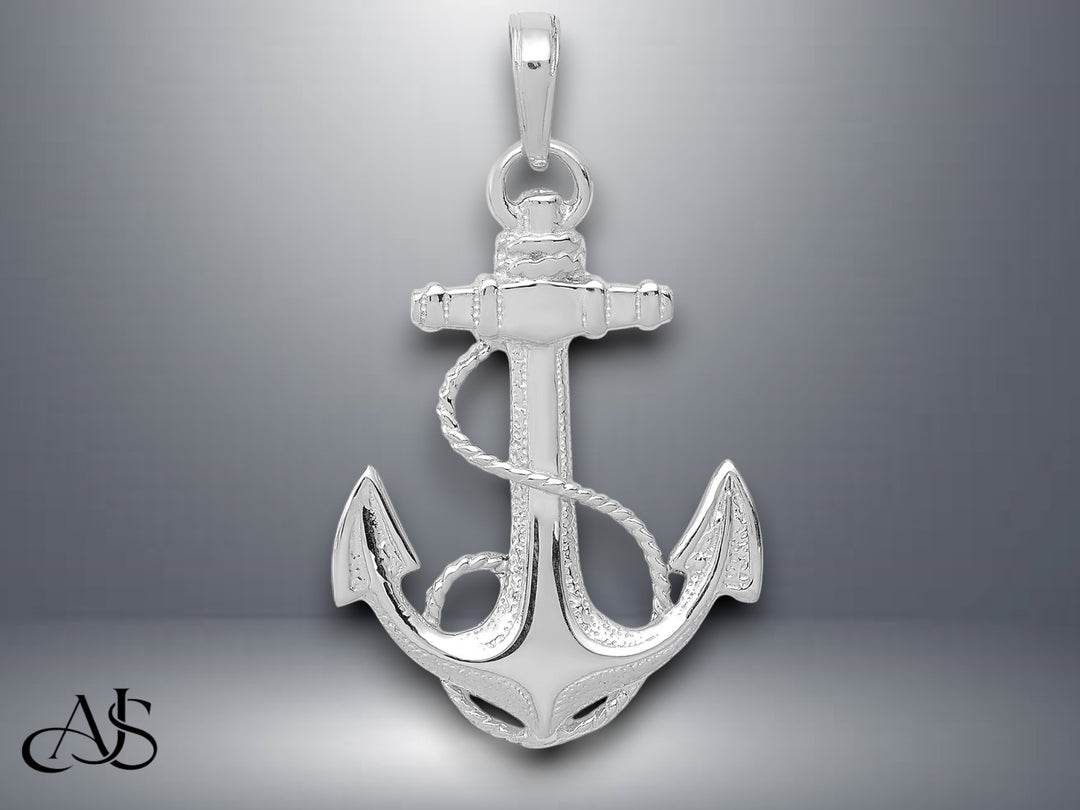 14K Yellow Gold or White Gold Anchor w/Rope Pendant with Necklace Chain Options