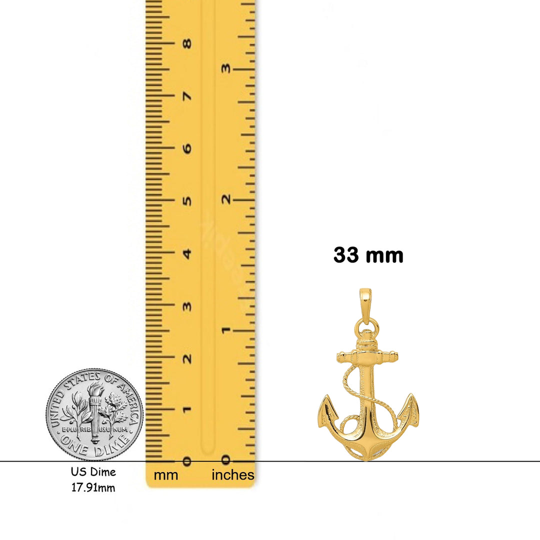 14K Yellow Gold or White Gold Anchor w/Rope Pendant with Necklace Chain Options