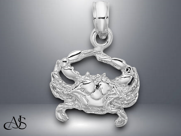 14K Yellow Gold or White Gold Crab Pendant with Necklace Chain Options