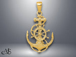 Load image into Gallery viewer, 14K Yellow Gold or White Gold Medium Anchor w/Wheel Pendant with Necklace Chain Options

