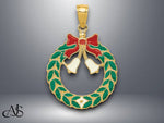 Load image into Gallery viewer, 14K Yellow Gold Enameled Christmas Wreath Pendant with Necklace Chain Options
