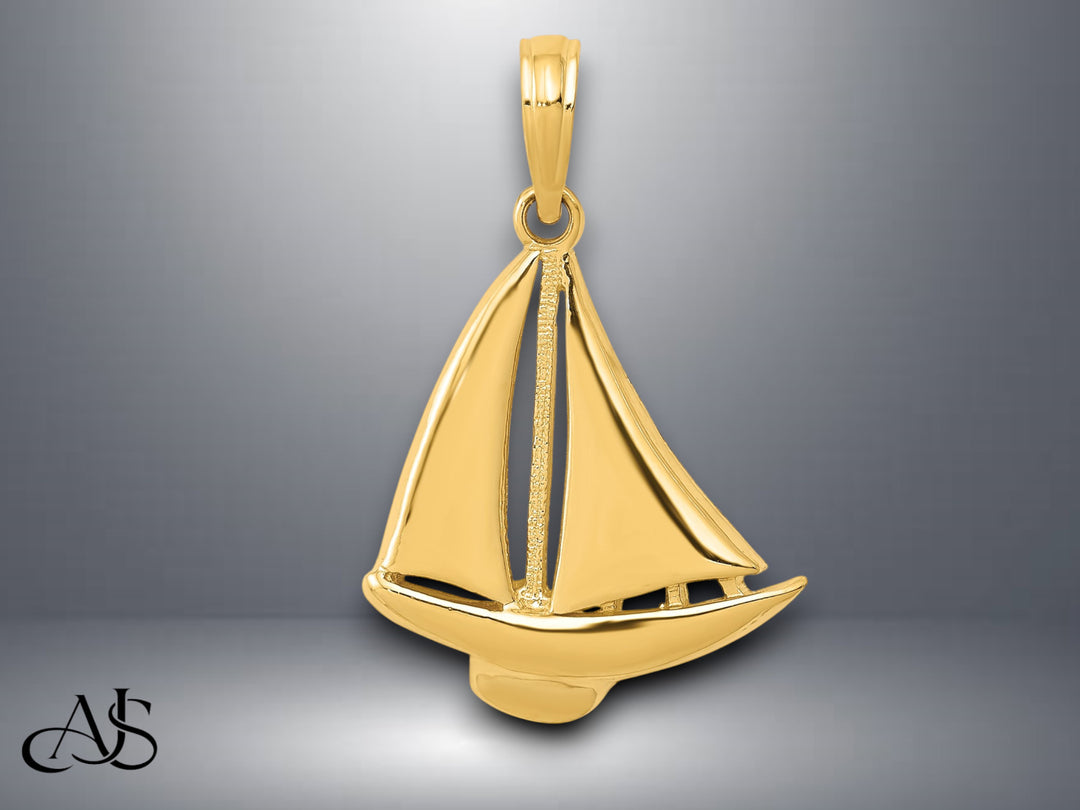 14K Yellow Gold Sailboat Pendant with Necklace Chain Options