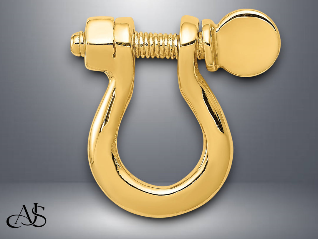 14K Yellow Gold 3D Large Shackle Link Pendant with Necklace Chain Options