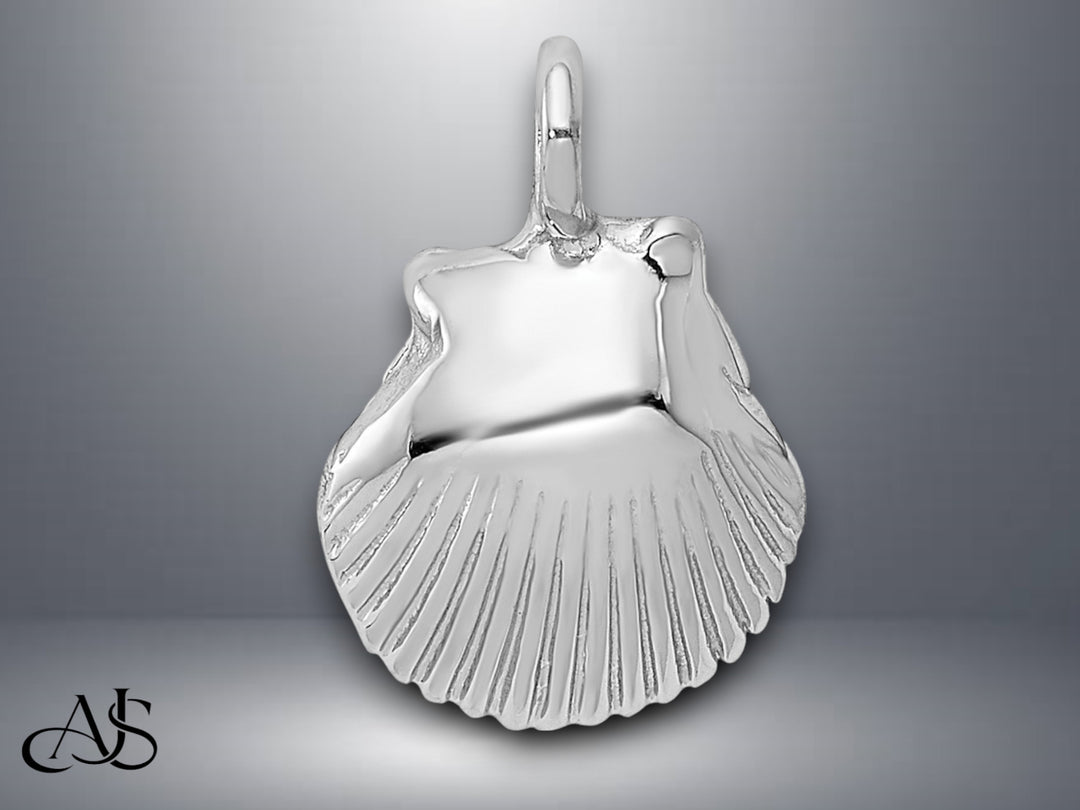 14K White Gold Seashell Pendant with Necklace Chain Options