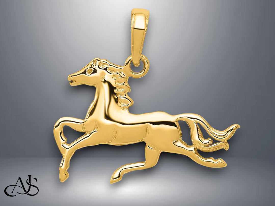 14K Yellow Gold Horse Pendant with Necklace Chain Options