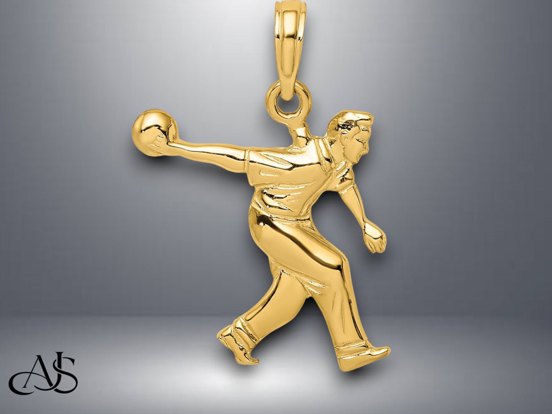 14K Yellow Gold Male Bowling Charm with Necklace Chain Options