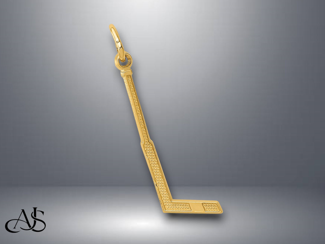 14K Yellow Gold Goalie Stick Charm with Necklace Chain Options